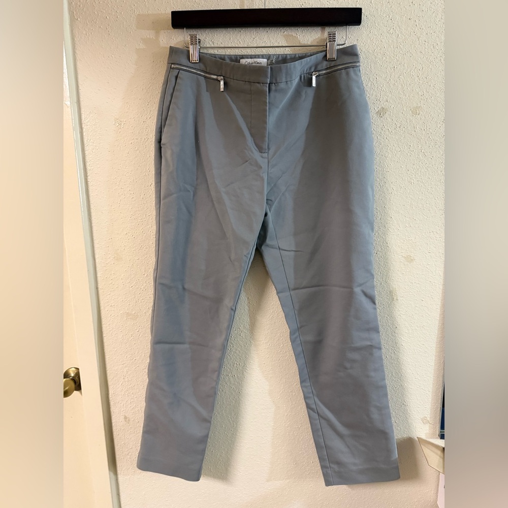 Calvin Klein Women's Gray High Rise Chino Ankle Pants Zipper Pockets Sz 4